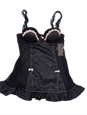NWT Linea Donatella Size Medium M Babydoll Tulle Teddy Lace Mesh Black